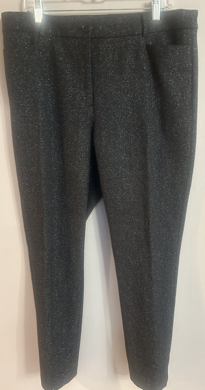 Loft Sutton Skinny Curvy Black silver metallic Women's Pants Holiday Glam 14 EUC